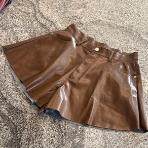 Impressions Brown Faux Leather Women Shorts